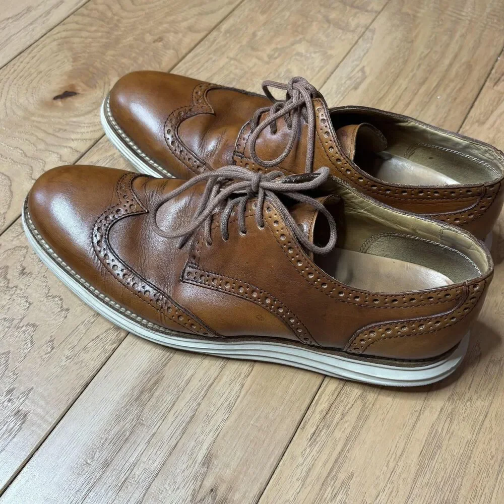 Cole Haan LunarGrand‎ Shoes Mens Size 10 Brown Leather Dress Wingtip Oxford
